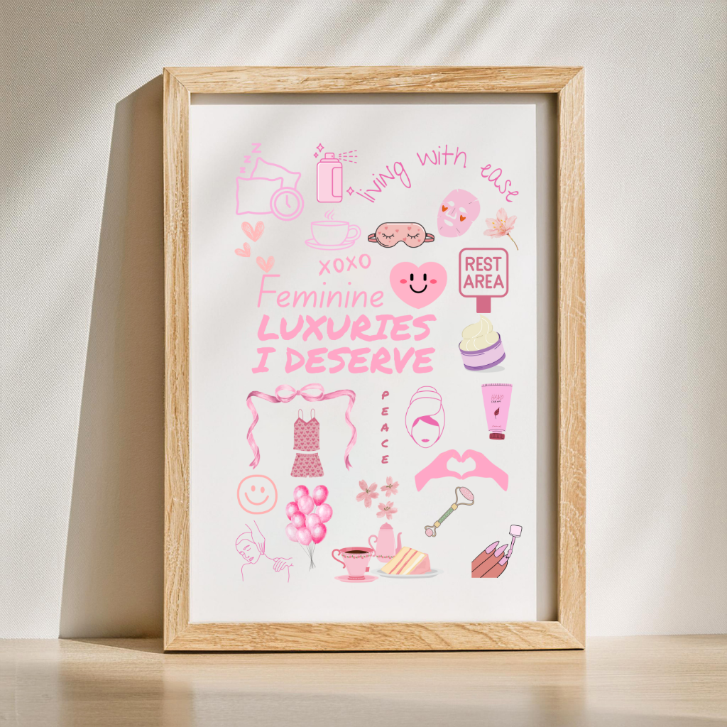 Colourful maximalist printable wall art for self-love and empowerment displayed in a home interior