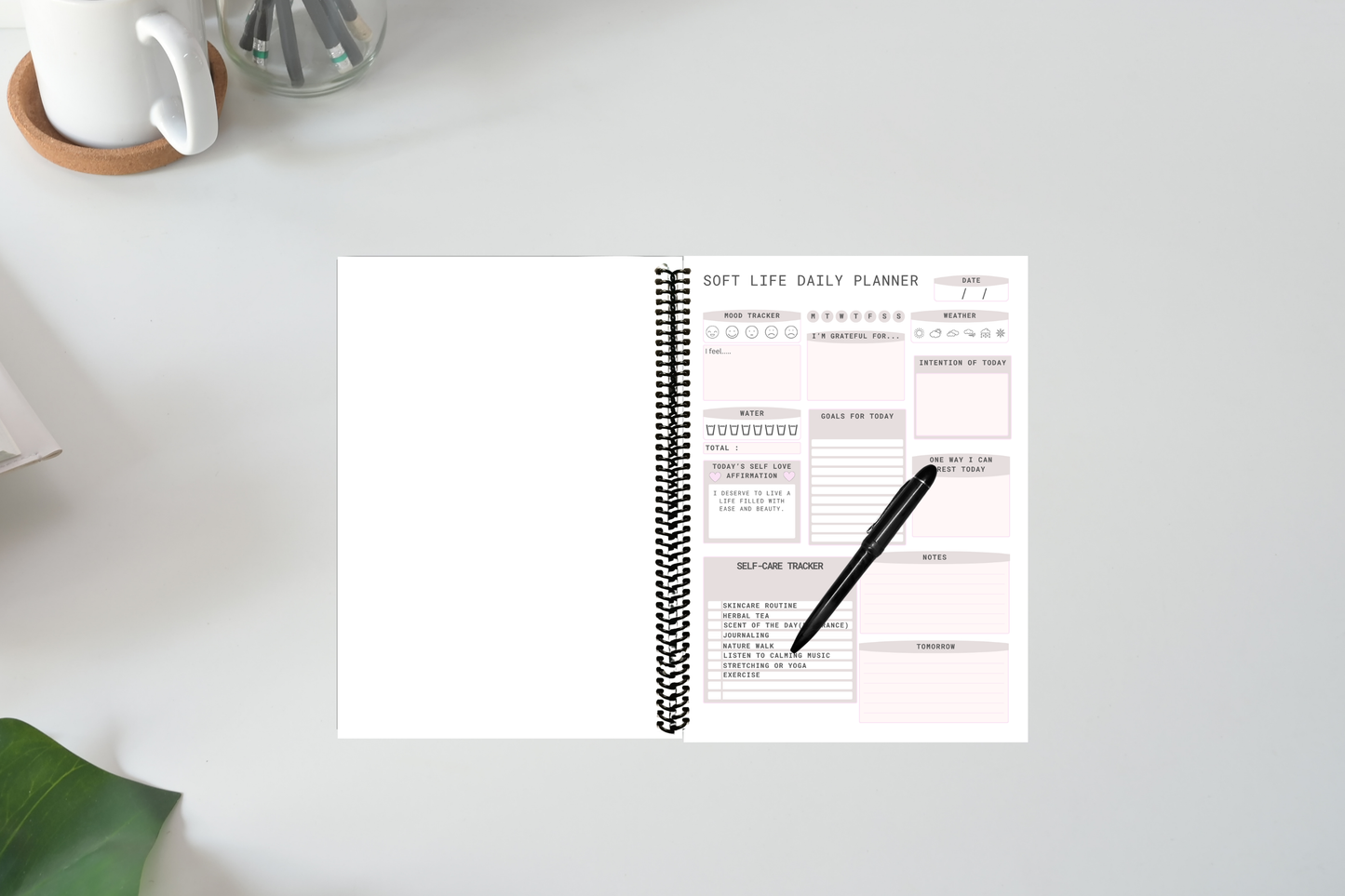 90-day guided daily planner for women with prompts for planning, reflection, and soft life journaling.