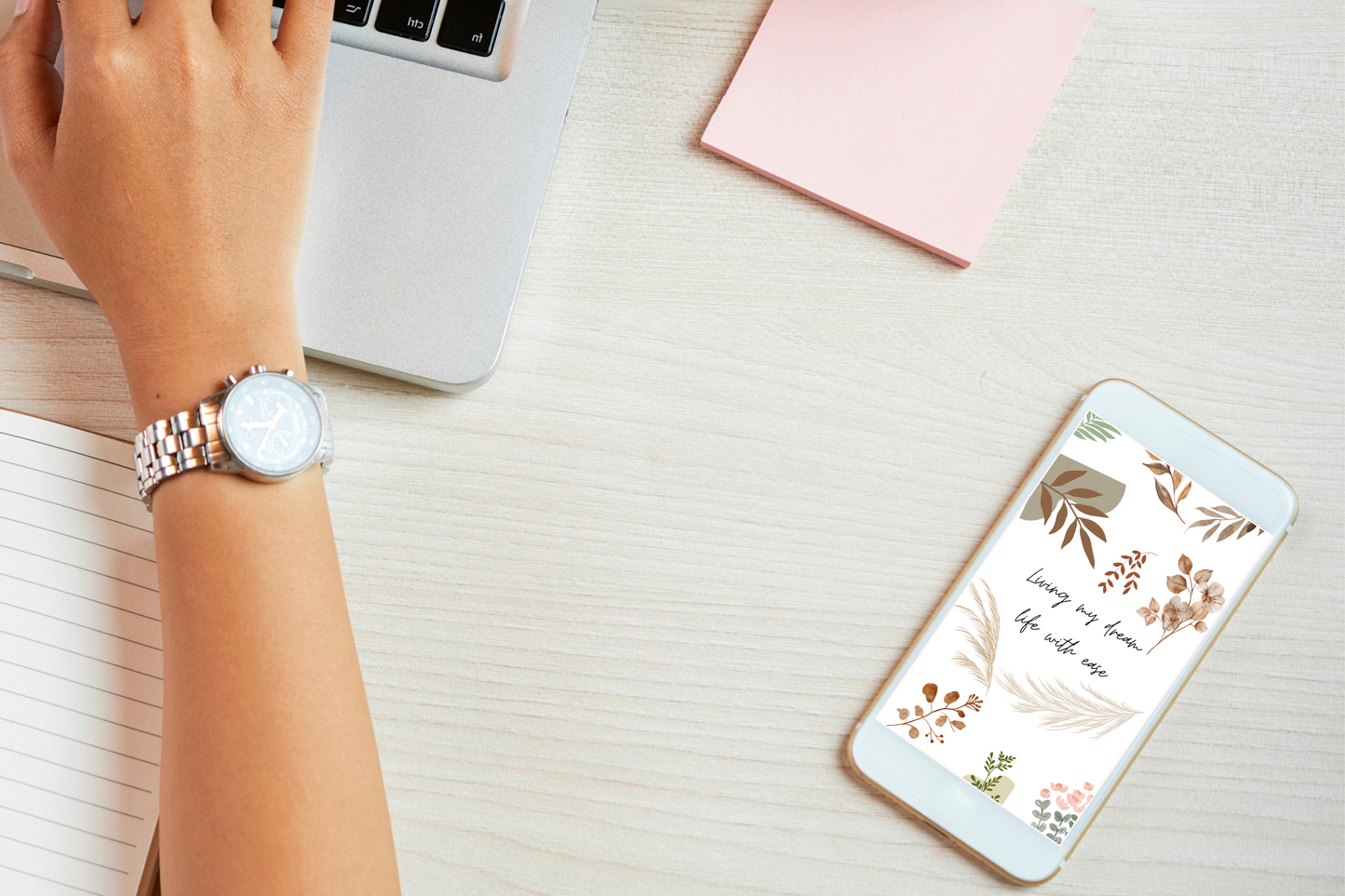 Boho Floral Mobile Wallpaper – Living My Dream Life with Ease – Aesthetic Wallpaper for iPhone & Android – iPhone Lockscreen – Minimalist Wallpaper iPhone Aesthetic – iPhone Wallpaper HD