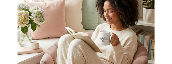 a young adult woman drinking from a tea cup with the caption "In my Soft Life Era