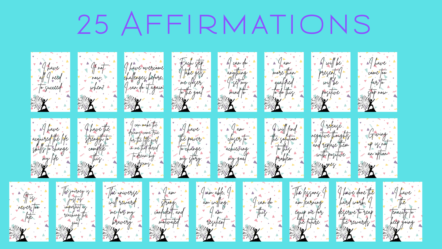 25 Affirmations to reach goals bundle | Digital Download | Motivational Affirmation Cards