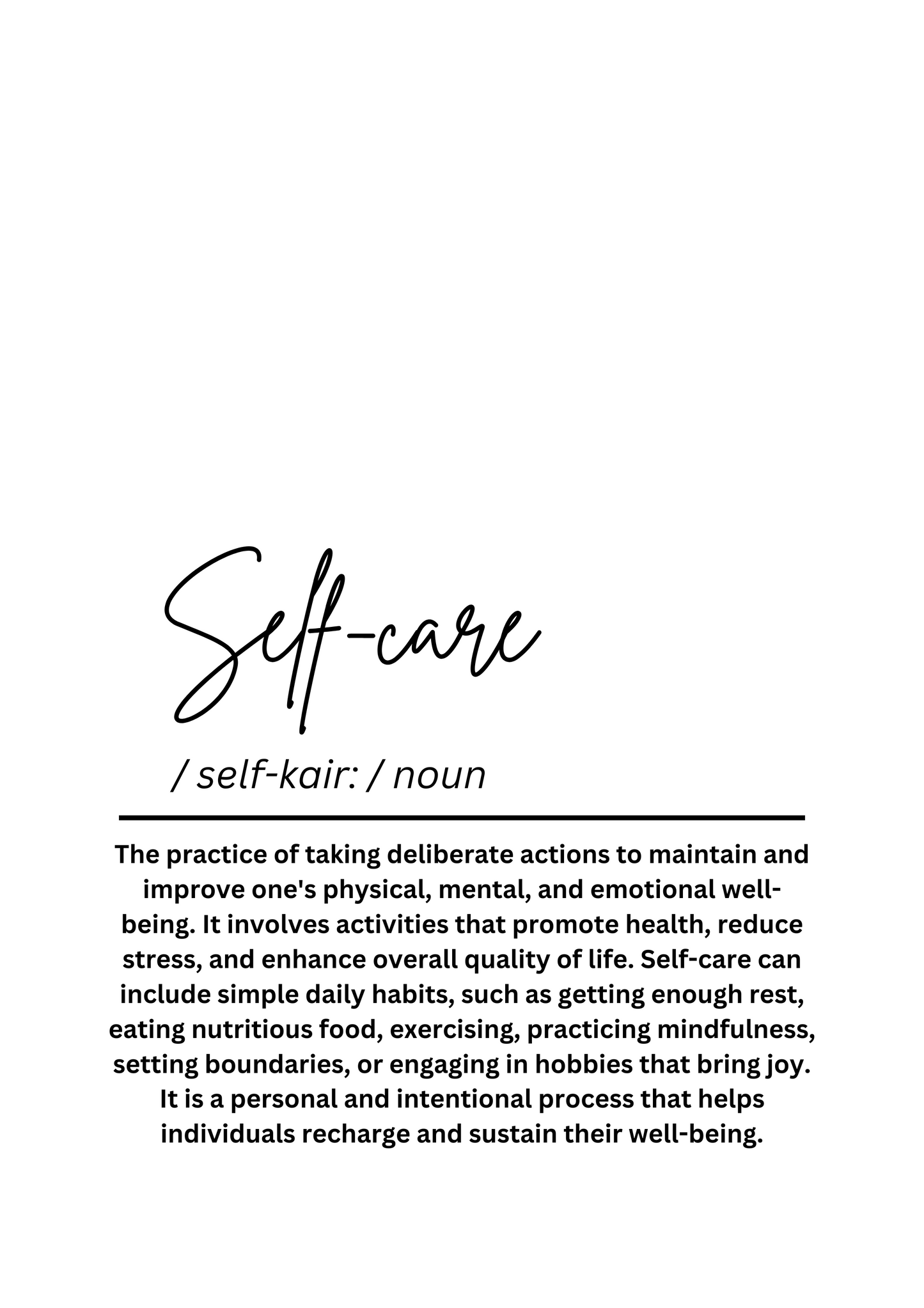 Self-Care Definition Printable Poster – Motivational Wall Art Print- Self-Love