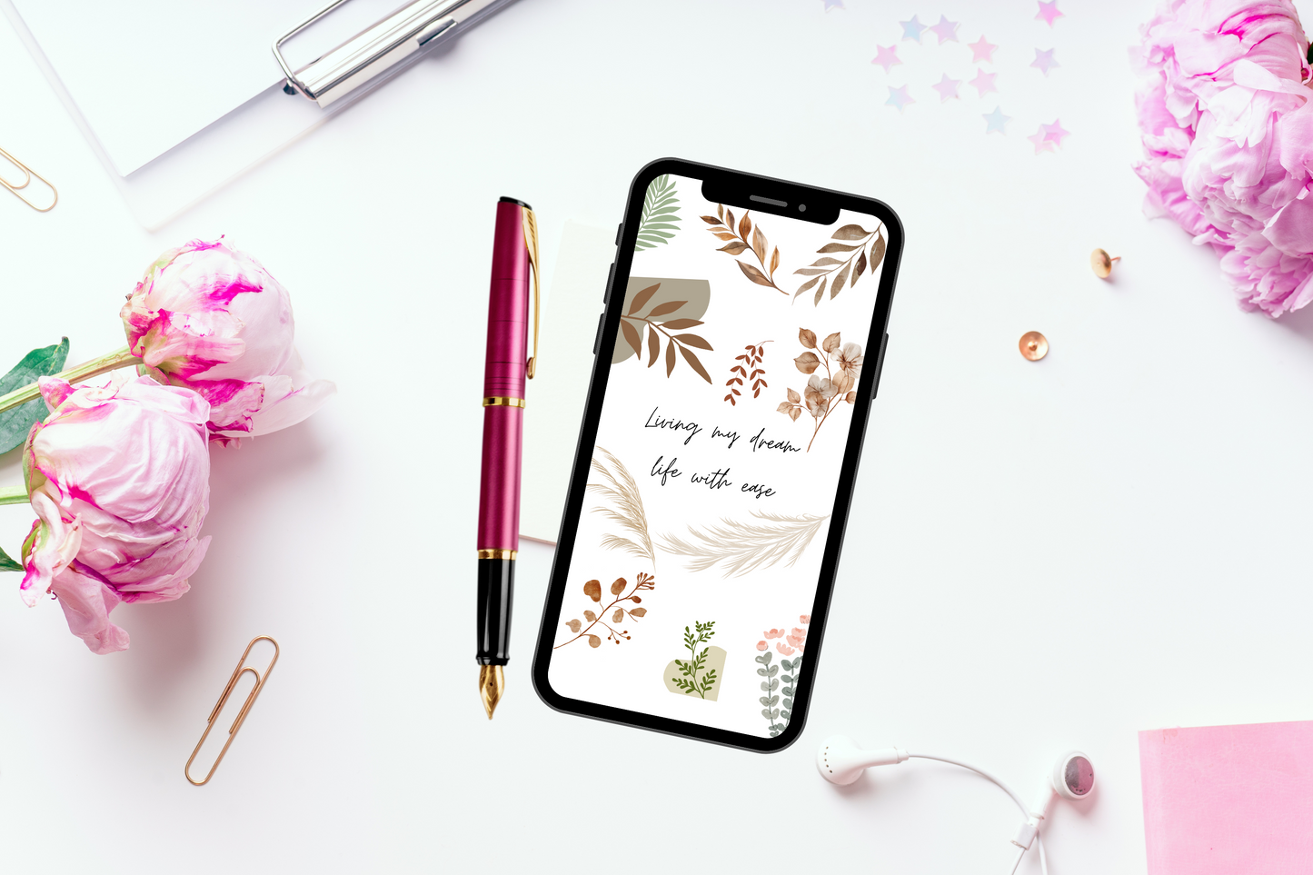 Boho Floral Mobile Wallpaper – Living My Dream Life with Ease – Aesthetic Wallpaper for iPhone & Android – iPhone Lockscreen – Minimalist Wallpaper iPhone Aesthetic – iPhone Wallpaper HD