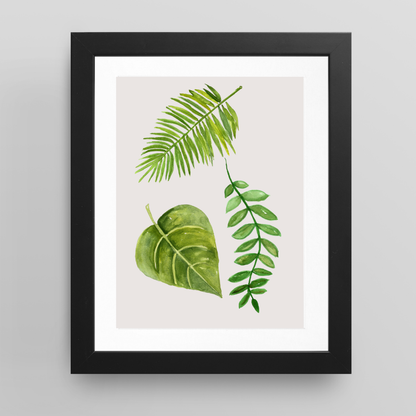 Botanical printable art print in a framed gallery wall with soft neutral interior styling