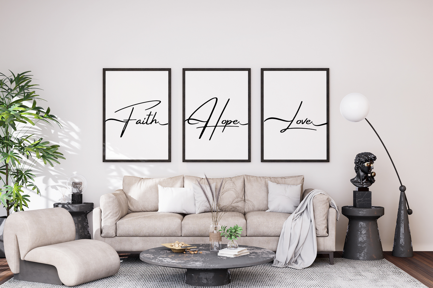 Faith Hope Love Wall Art Set | x3 Digital Poster Prints | Empowering Affirmations | Motivational Quotes for Life