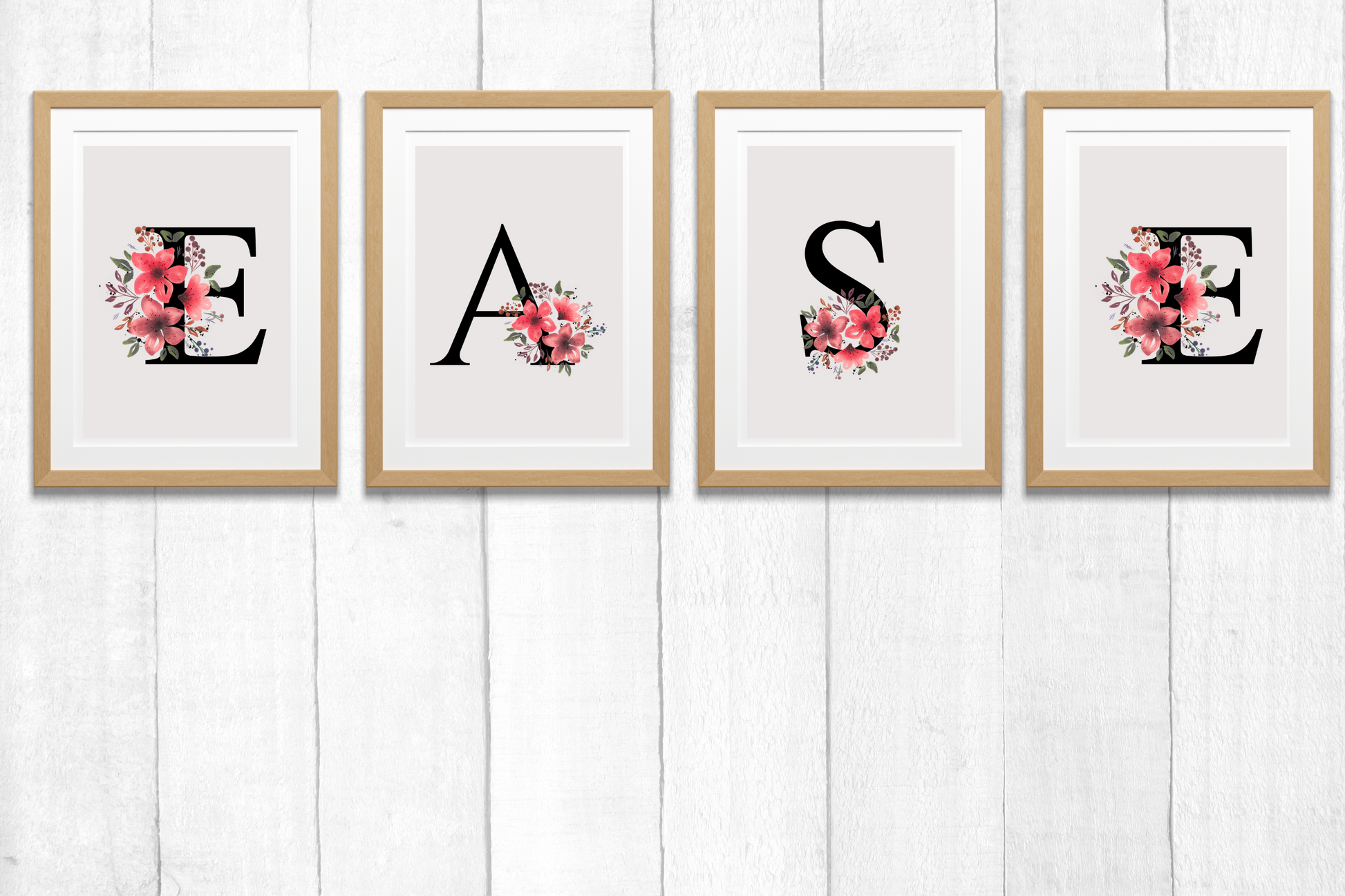Motivational EASE poster set in luxury neutral tones styled as contemporary wall decor
