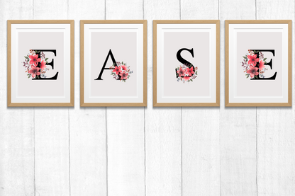 Motivational EASE poster set in luxury neutral tones styled as contemporary wall decor