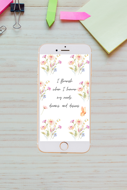 Floral Wallpaper Phone with Positive Affirmation | Floral Painting Watercolour | Flowers Painting | Motivational Quotes Positive | Flowers Aesthetic Wallpaper