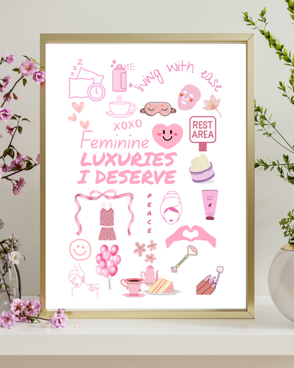 Feminine digital wall art poster framed in an inspirational, contemporary living space