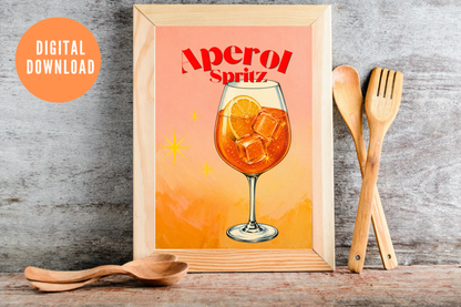 Soft life aperol art print printable featuring retro Mediterranean spritz wall art