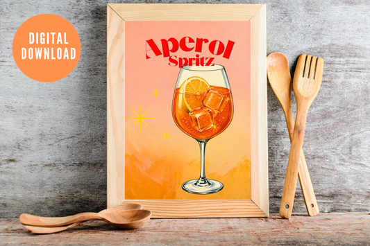 Soft life aperol art print printable featuring retro Mediterranean spritz wall art