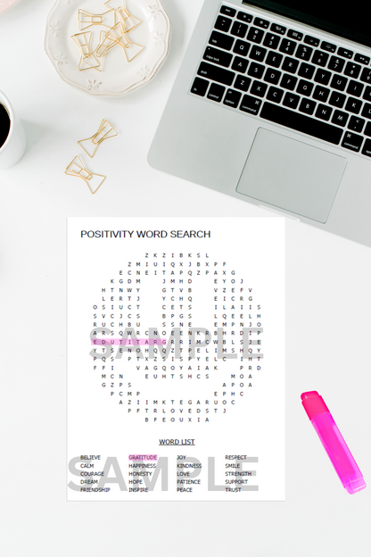 Positivity Word Search for Women | Motivational Quotes Positive | Positive Affirmation Quotes for Women | Relaxing Printable Game