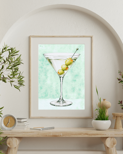 Minimalist printable cocktail wall art in contemporary dining room