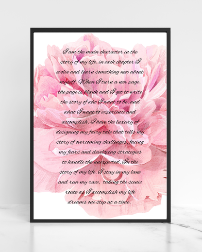 A digital motivational poster featuring pink watercolor flowers with a text overlay that encourages personal empowerment and pursuing dreams.
