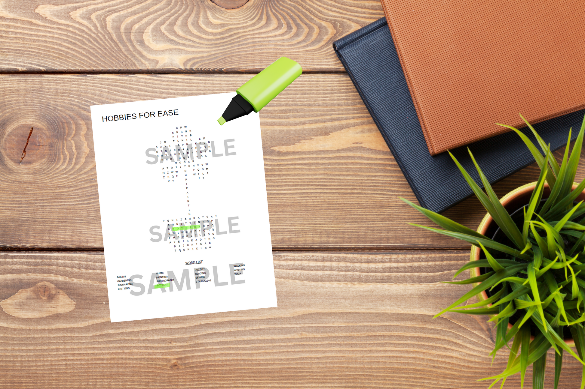 Digital word search puzzle in a shape of a flower. Motivational printable for women embracing work-life balance.