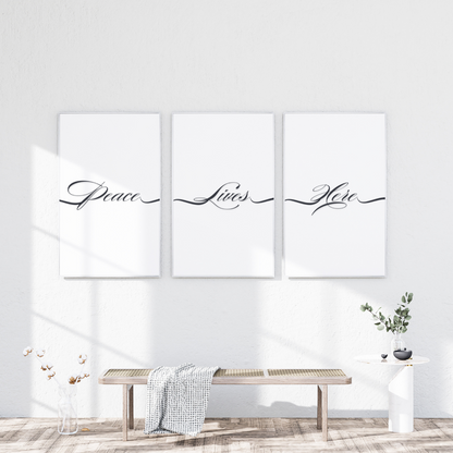 Peace Lives Here Wall Art Set | x3 Digital Poster Prints | Living Room Wall Art | Motivational Quotes for Life