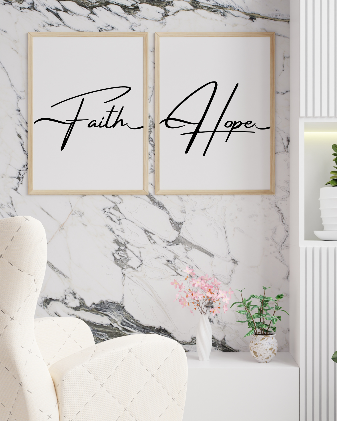Faith Hope Love Wall Art Set | x3 Digital Poster Prints | Empowering Affirmations | Motivational Quotes for Life