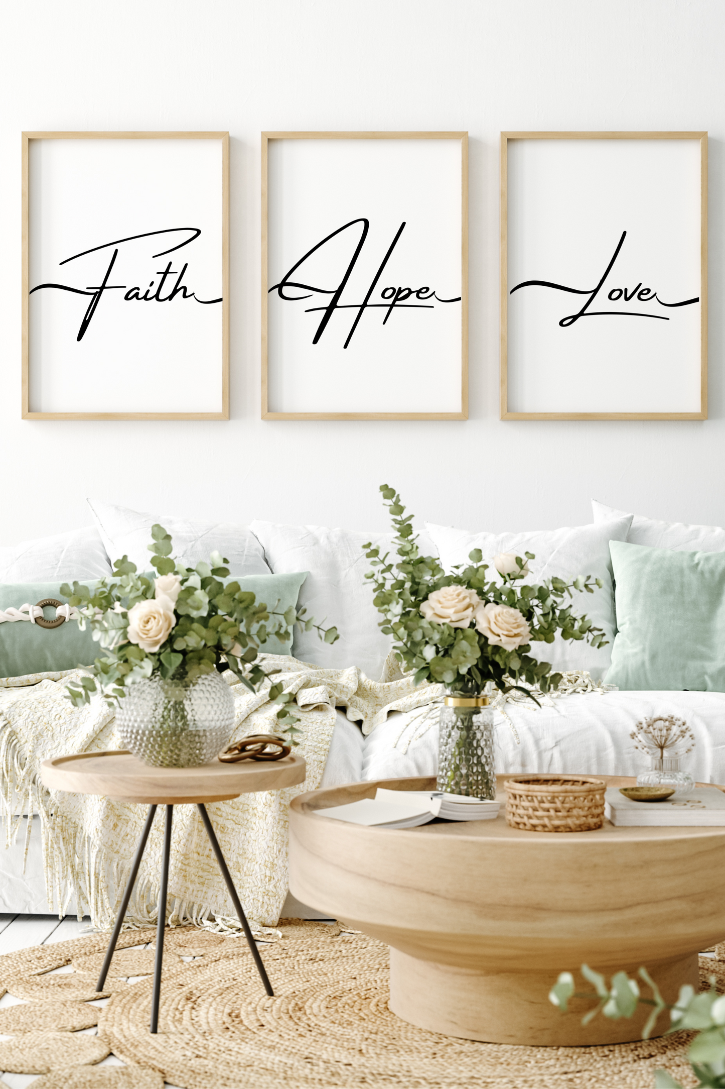 Faith Hope Love Wall Art Set | x3 Digital Poster Prints | Empowering Affirmations | Motivational Quotes for Life