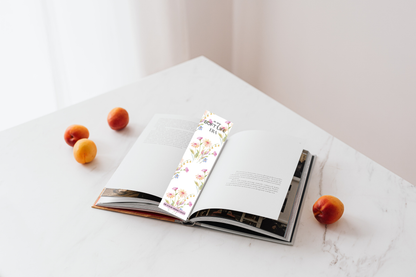 Inspirational “In My Soft Life Era” digital bookmark inside a reading book on a clean, modern desk setup.