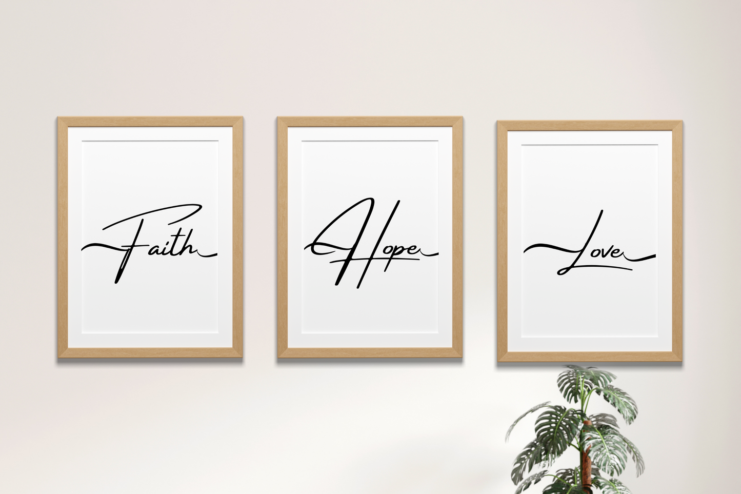 Faith Hope Love Wall Art Set | x3 Digital Poster Prints | Empowering Affirmations | Motivational Quotes for Life