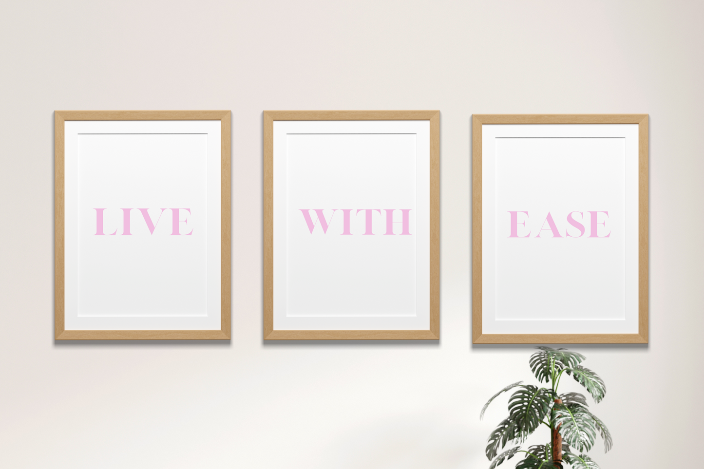 Live With Ease | x3 Digital Poster Prints | Living Room Wall Art | Empowering Affirmations | Motivational Quotes for Life | Soft Life Aesthetic