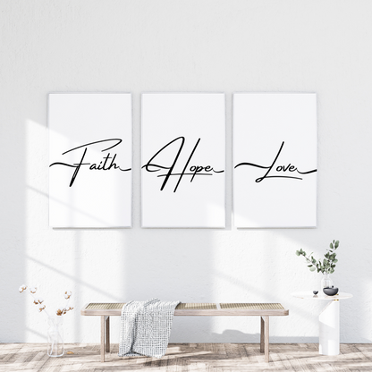Faith Hope Love Wall Art Set | x3 Digital Poster Prints | Empowering Affirmations | Motivational Quotes for Life