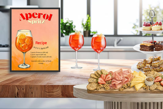 Printable Aperol Spritz recipe wall art for soft life kitchen decor