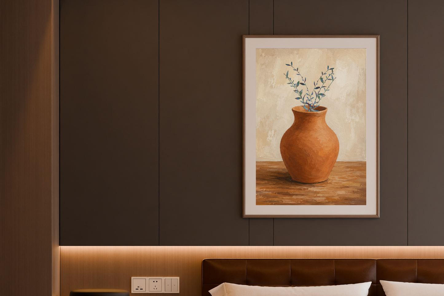 Printable botanical wall art mock-up for a calm living room or bedroom interior