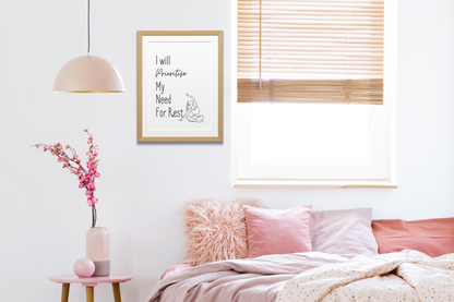 Self-Love Printable Wall Art | "I Will Prioritise My Need For Rest" | Positive Quote | Motivational Wall Quote for Women