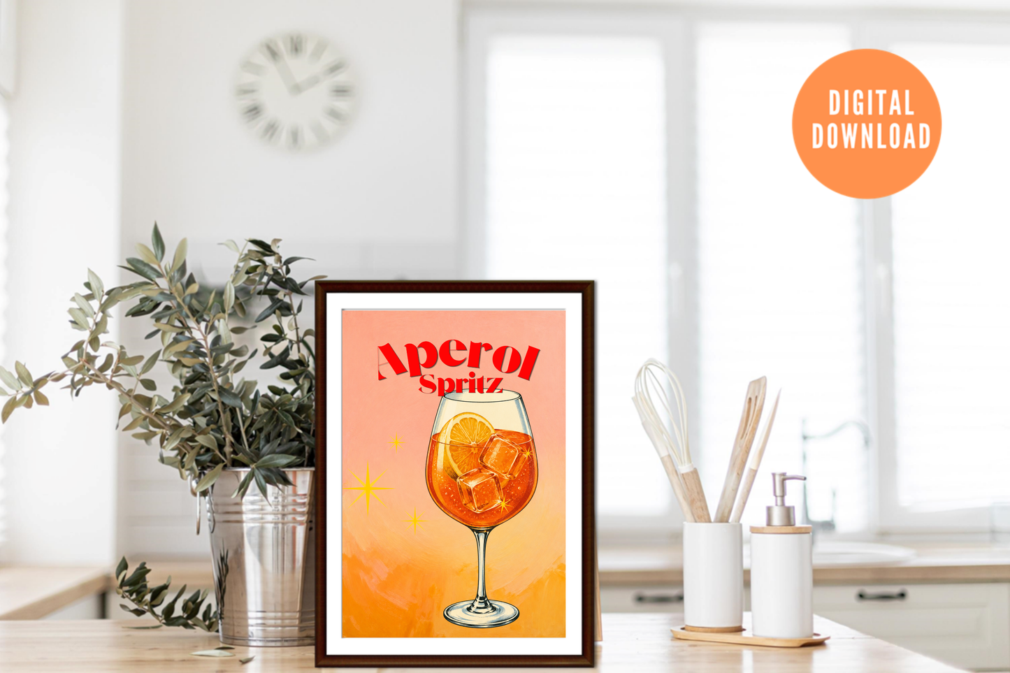 Mediterranean printable wall art featuring cocktail illustration for soft living interiors