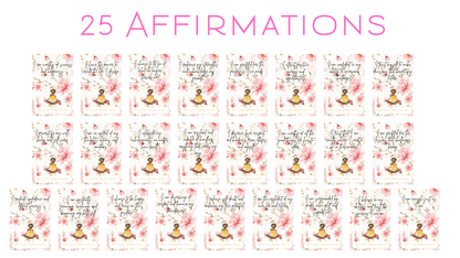 A collection of 25 printable self-love affirmations cards with a floral design and motivational messages, displayed in a grid layout.
