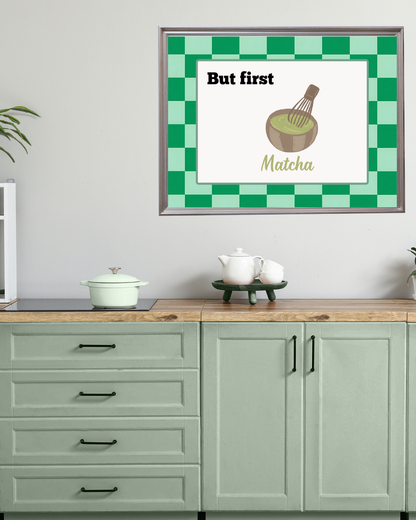 Feminine kitchen wall art featuring matcha illustration