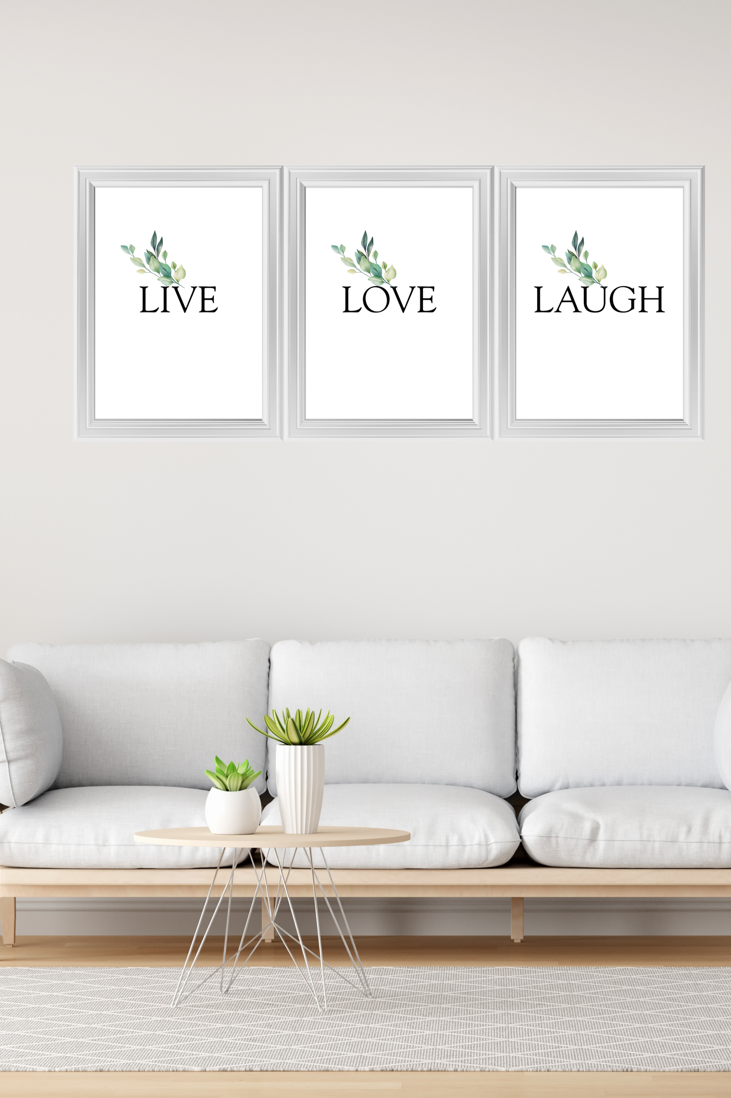 Live Love Laugh Wall Art Set | x3 Digital Prints | Living Room Wall Art | Motivational Quotes for Life | Soft Life Aesthetic