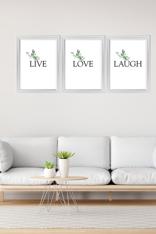 Live Love Laugh Wall Art Set | x3 Digital Prints | Living Room Wall Art | Motivational Quotes for Life | Soft Life Aesthetic
