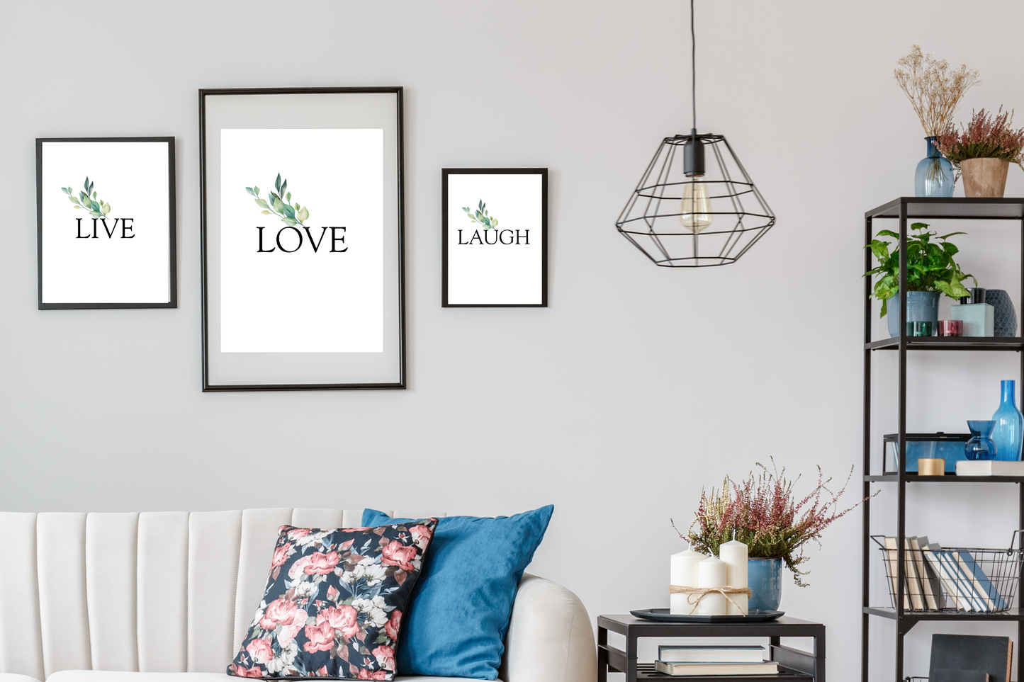 Live Love Laugh Wall Art Set | x3 Digital Prints | Living Room Wall Art | Motivational Quotes for Life | Soft Life Aesthetic