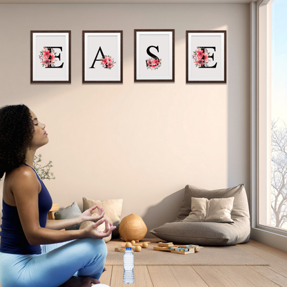 Soft life aesthetic printable EASE wall art bundle shown in a calm and elegant home interior