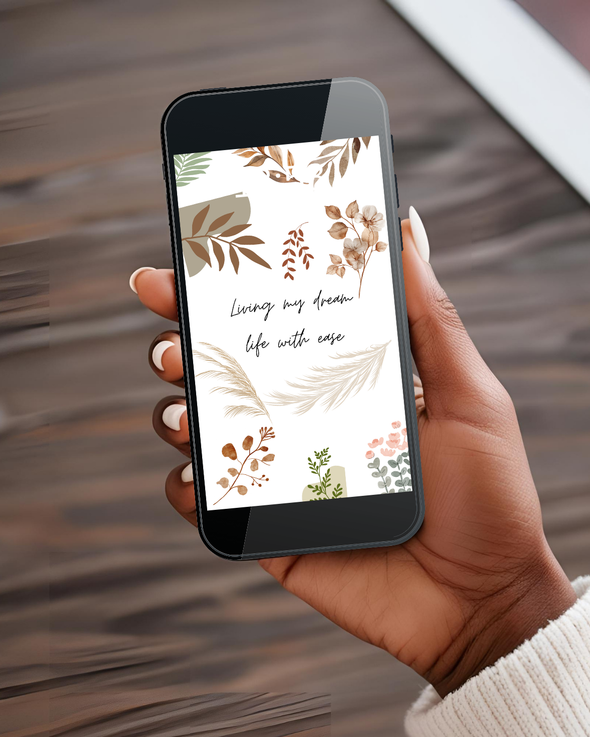 Boho Floral Mobile Wallpaper – Living My Dream Life with Ease – Aesthetic Wallpaper for iPhone & Android – iPhone Lockscreen – Minimalist Wallpaper iPhone Aesthetic – iPhone Wallpaper HD